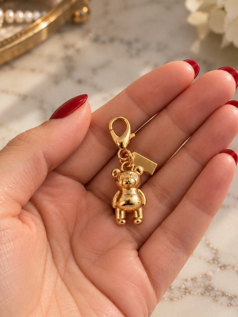 🧸Gold Teddy Bear Keychain Purse Charm Mini Bag Pendant Cute Handbag Accessory - Picture 4 of 8